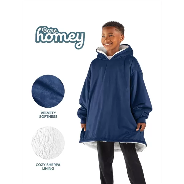 Bare Home Wearable Blanket Hoodie  Soft Plush Sherpa  Warm and Cozy  Oversized Wearable Blanket  Adult ampamp Kid Sizes07  Dark Blue