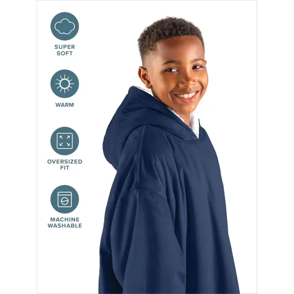 Bare Home Wearable Blanket Hoodie  Soft Plush Sherpa  Warm and Cozy  Oversized Wearable Blanket  Adult ampamp Kid Sizes07  Dark Blue