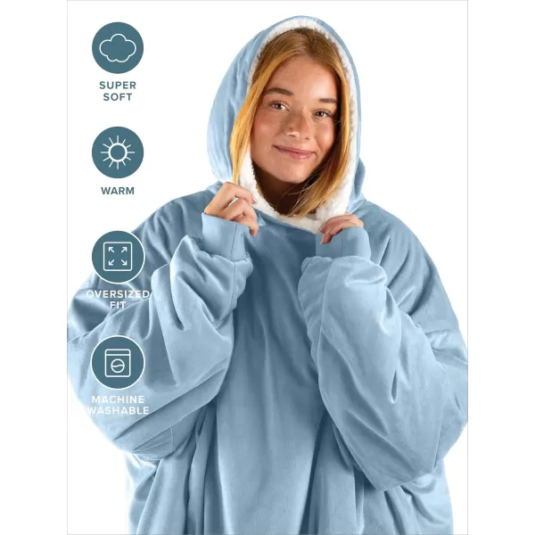 Bare Home Wearable Blanket Hoodie  Soft Plush Sherpa  Warm and Cozy  Oversized Wearable Blanket  Adult ampamp Kid Sizes09  Light Blue