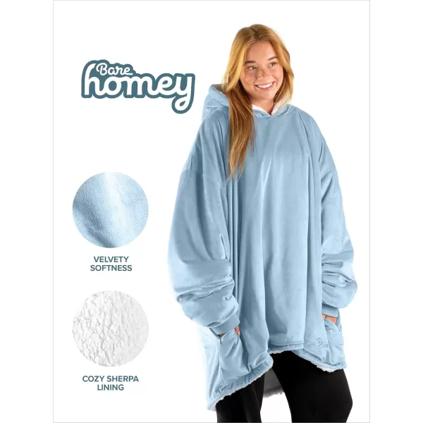 Bare Home Wearable Blanket Hoodie  Soft Plush Sherpa  Warm and Cozy  Oversized Wearable Blanket  Adult ampamp Kid Sizes09  Light Blue