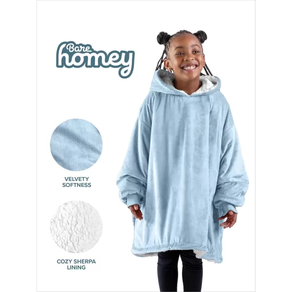 Bare Home Wearable Blanket Hoodie  Soft Plush Sherpa  Warm and Cozy  Oversized Wearable Blanket  Adult ampamp Kid Sizes09  Light Blue