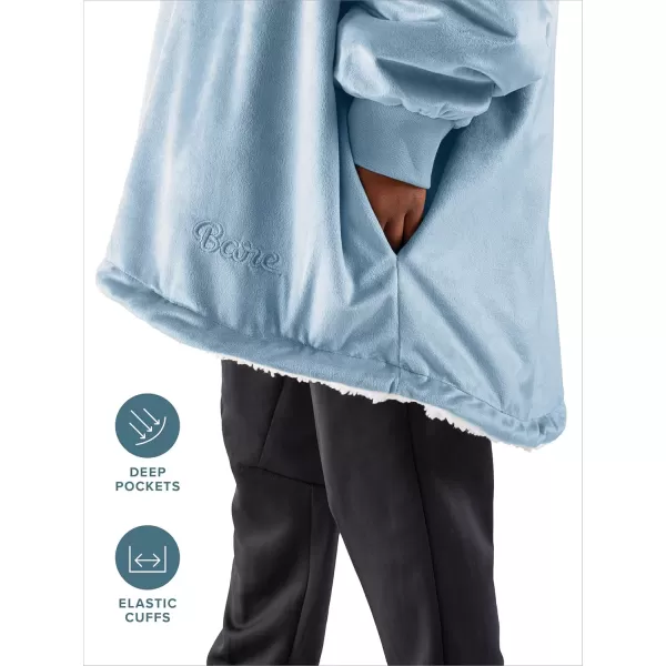 Bare Home Wearable Blanket Hoodie  Soft Plush Sherpa  Warm and Cozy  Oversized Wearable Blanket  Adult ampamp Kid Sizes09  Light Blue