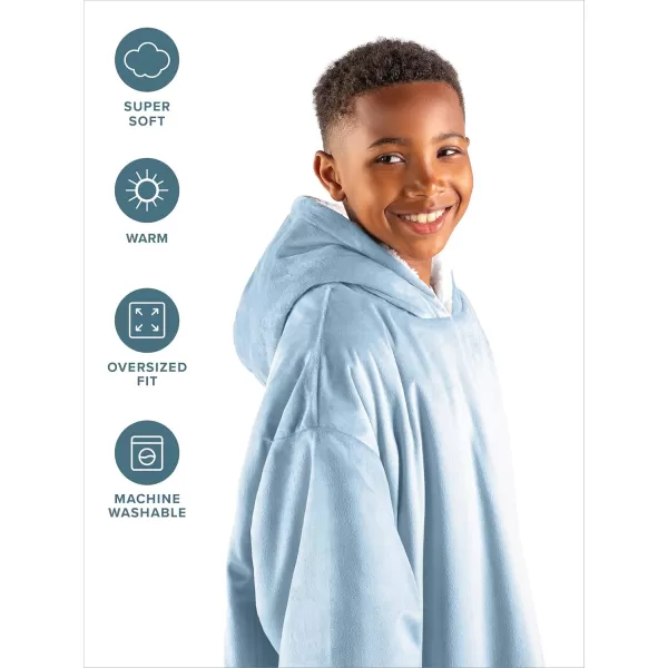Bare Home Wearable Blanket Hoodie  Soft Plush Sherpa  Warm and Cozy  Oversized Wearable Blanket  Adult ampamp Kid Sizes09  Light Blue