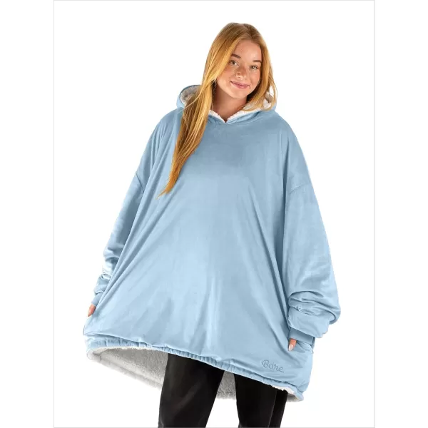 Bare Home Wearable Blanket Hoodie  Soft Plush Sherpa  Warm and Cozy  Oversized Wearable Blanket  Adult ampamp Kid Sizes09  Light Blue