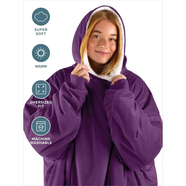 Bare Home Wearable Blanket Hoodie  Soft Plush Sherpa  Warm and Cozy  Oversized Wearable Blanket  Adult ampamp Kid Sizes10  Plum
