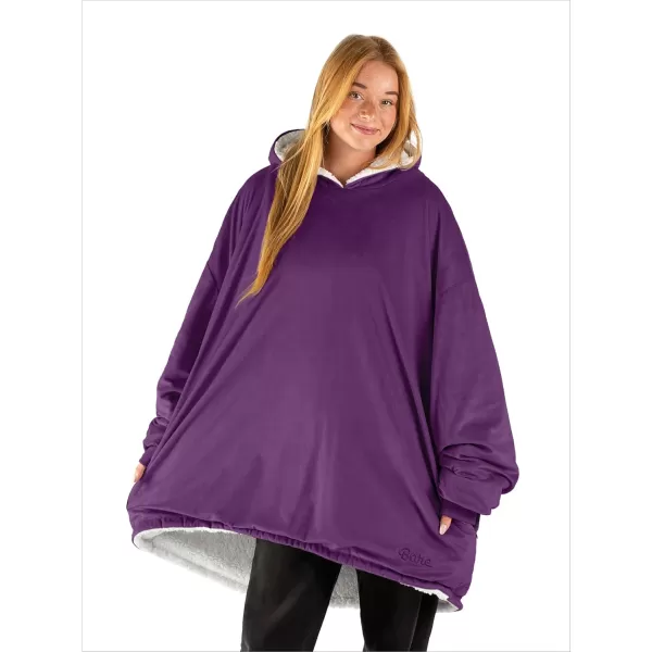 Bare Home Wearable Blanket Hoodie  Soft Plush Sherpa  Warm and Cozy  Oversized Wearable Blanket  Adult ampamp Kid Sizes10  Plum