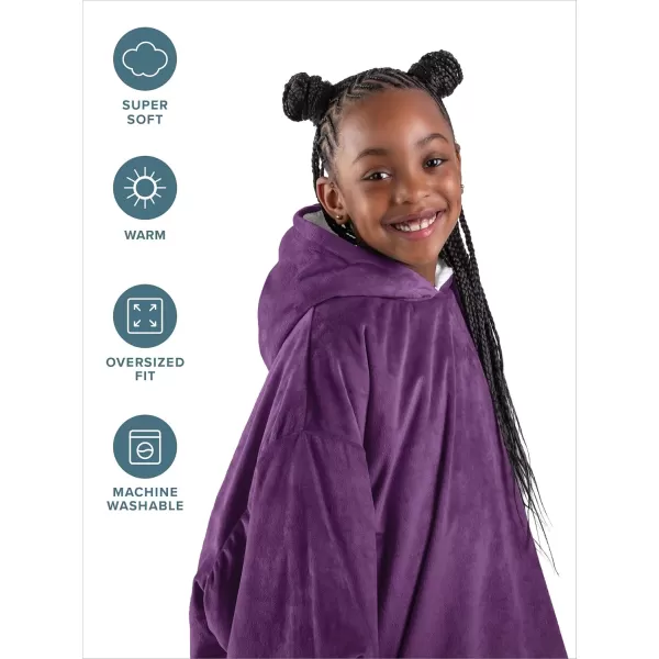 Bare Home Wearable Blanket Hoodie  Soft Plush Sherpa  Warm and Cozy  Oversized Wearable Blanket  Adult ampamp Kid Sizes10  Plum