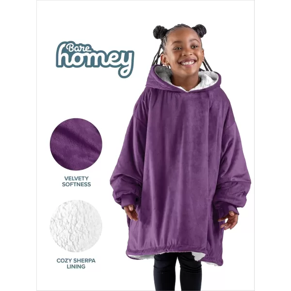 Bare Home Wearable Blanket Hoodie  Soft Plush Sherpa  Warm and Cozy  Oversized Wearable Blanket  Adult ampamp Kid Sizes10  Plum