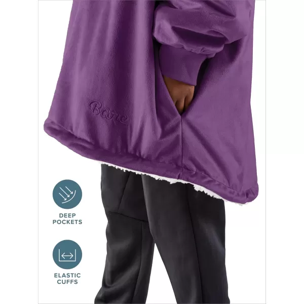Bare Home Wearable Blanket Hoodie  Soft Plush Sherpa  Warm and Cozy  Oversized Wearable Blanket  Adult ampamp Kid Sizes10  Plum