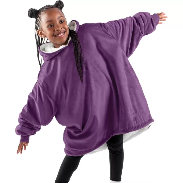Bare Home Wearable Blanket Hoodie  Soft Plush Sherpa  Warm and Cozy  Oversized Wearable Blanket  Adult ampamp Kid Sizes10  Plum