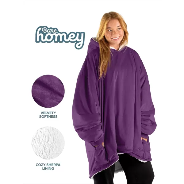 Bare Home Wearable Blanket Hoodie  Soft Plush Sherpa  Warm and Cozy  Oversized Wearable Blanket  Adult ampamp Kid Sizes10  Plum