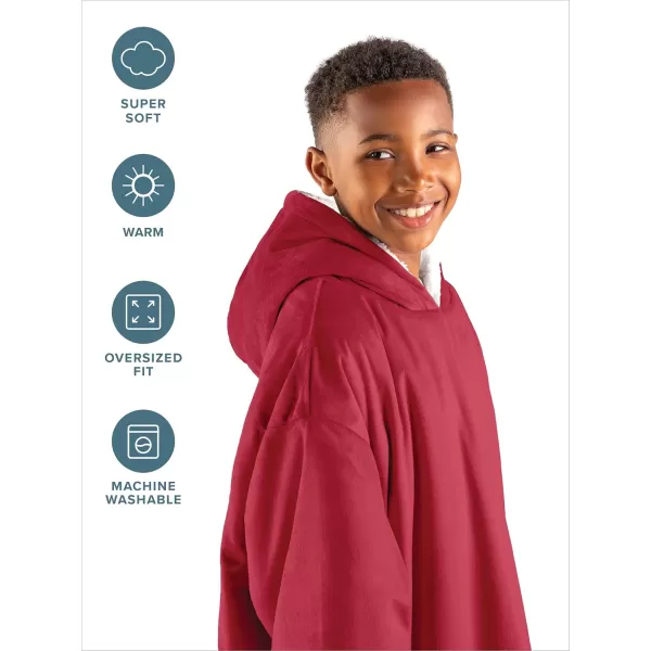 Bare Home Wearable Blanket Hoodie  Soft Plush Sherpa  Warm and Cozy  Oversized Wearable Blanket  Adult ampamp Kid Sizes12  Red
