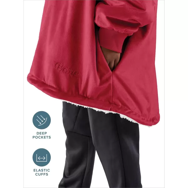 Bare Home Wearable Blanket Hoodie  Soft Plush Sherpa  Warm and Cozy  Oversized Wearable Blanket  Adult ampamp Kid Sizes12  Red