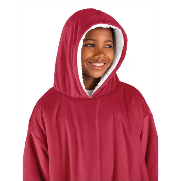 Bare Home Wearable Blanket Hoodie  Soft Plush Sherpa  Warm and Cozy  Oversized Wearable Blanket  Adult ampamp Kid Sizes12  Red
