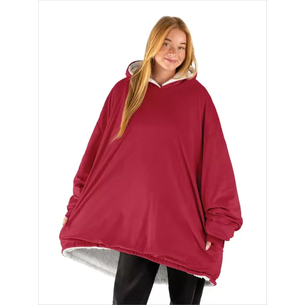 Bare Home Wearable Blanket Hoodie  Soft Plush Sherpa  Warm and Cozy  Oversized Wearable Blanket  Adult ampamp Kid Sizes12  Red