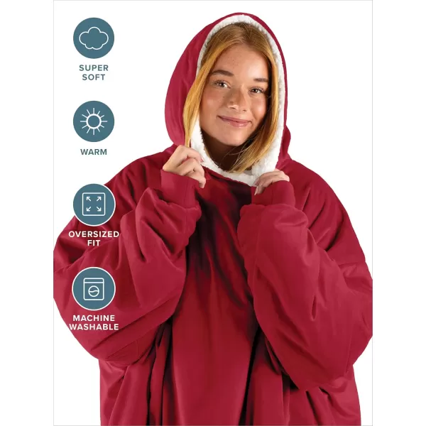 Bare Home Wearable Blanket Hoodie  Soft Plush Sherpa  Warm and Cozy  Oversized Wearable Blanket  Adult ampamp Kid Sizes12  Red