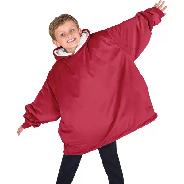Bare Home Wearable Blanket Hoodie  Soft Plush Sherpa  Warm and Cozy  Oversized Wearable Blanket  Adult ampamp Kid Sizes12  Red