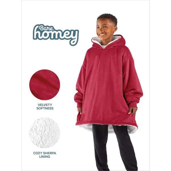 Bare Home Wearable Blanket Hoodie  Soft Plush Sherpa  Warm and Cozy  Oversized Wearable Blanket  Adult ampamp Kid Sizes12  Red