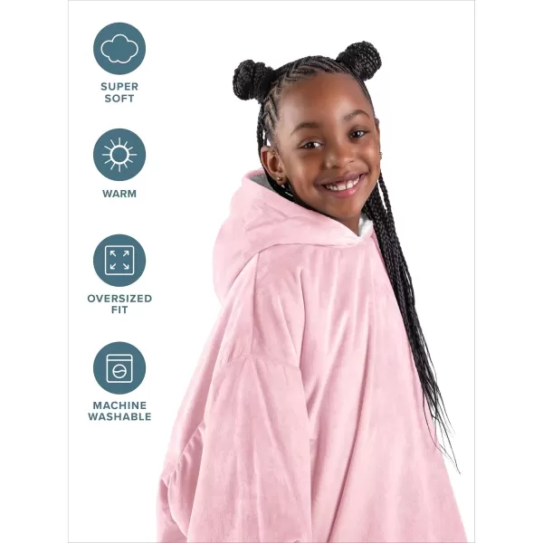 Bare Home Wearable Blanket Hoodie  Soft Plush Sherpa  Warm and Cozy  Oversized Wearable Blanket  Adult ampamp Kid Sizes14  Light Pink