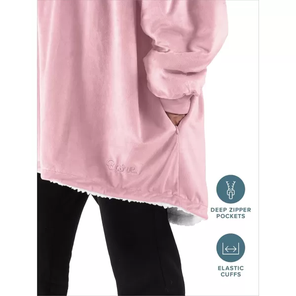 Bare Home Wearable Blanket Hoodie  Soft Plush Sherpa  Warm and Cozy  Oversized Wearable Blanket  Adult ampamp Kid Sizes14  Light Pink