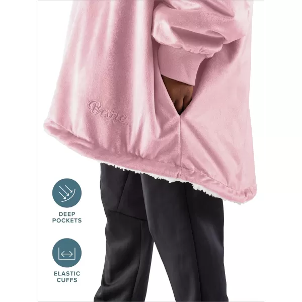 Bare Home Wearable Blanket Hoodie  Soft Plush Sherpa  Warm and Cozy  Oversized Wearable Blanket  Adult ampamp Kid Sizes14  Light Pink