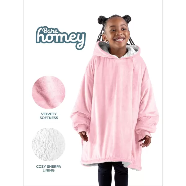 Bare Home Wearable Blanket Hoodie  Soft Plush Sherpa  Warm and Cozy  Oversized Wearable Blanket  Adult ampamp Kid Sizes14  Light Pink