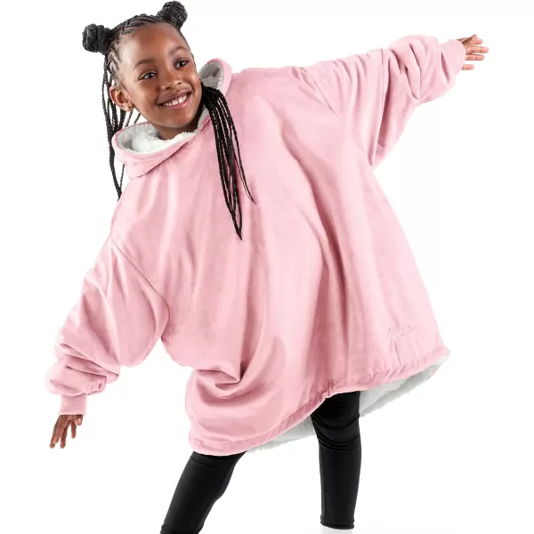 Bare Home Wearable Blanket Hoodie  Soft Plush Sherpa  Warm and Cozy  Oversized Wearable Blanket  Adult ampamp Kid Sizes14  Light Pink