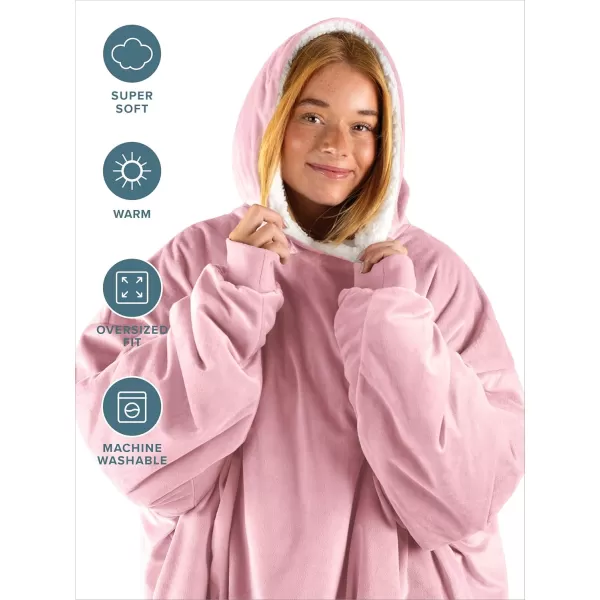 Bare Home Wearable Blanket Hoodie  Soft Plush Sherpa  Warm and Cozy  Oversized Wearable Blanket  Adult ampamp Kid Sizes14  Light Pink