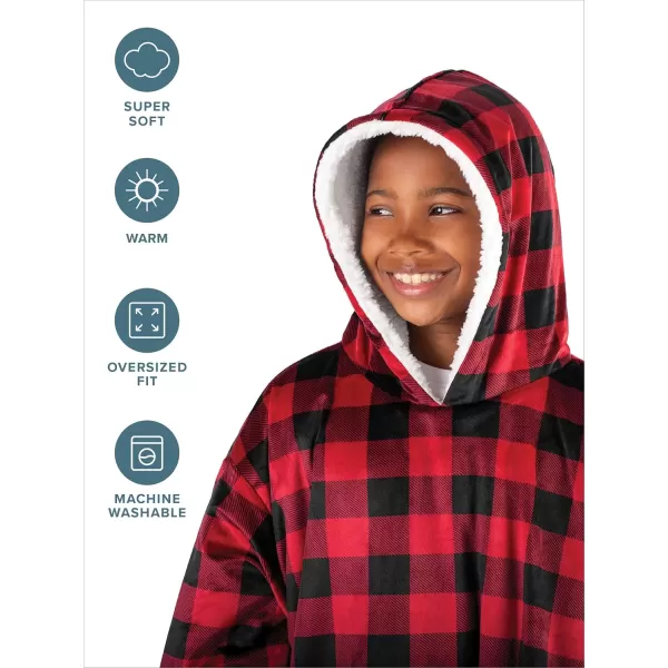 Bare Home Wearable Blanket Hoodie  Soft Plush Sherpa  Warm and Cozy  Oversized Wearable Blanket  Adult ampamp Kid Sizes15  Buffalo Plaid  RedBlack