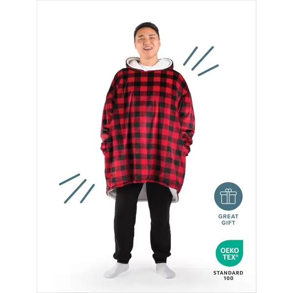 Bare Home Wearable Blanket Hoodie  Soft Plush Sherpa  Warm and Cozy  Oversized Wearable Blanket  Adult ampamp Kid Sizes15  Buffalo Plaid  RedBlack