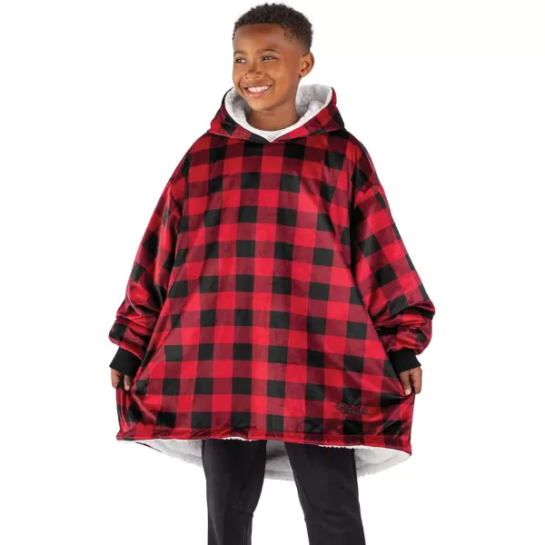 Bare Home Wearable Blanket Hoodie  Soft Plush Sherpa  Warm and Cozy  Oversized Wearable Blanket  Adult ampamp Kid Sizes15  Buffalo Plaid  RedBlack