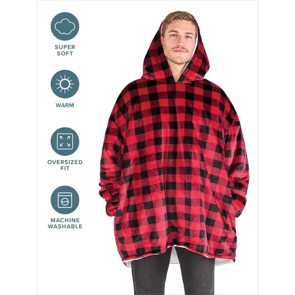 Bare Home Wearable Blanket Hoodie  Soft Plush Sherpa  Warm and Cozy  Oversized Wearable Blanket  Adult ampamp Kid Sizes15  Buffalo Plaid  RedBlack
