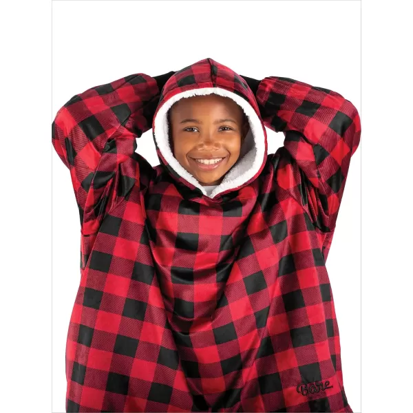 Bare Home Wearable Blanket Hoodie  Soft Plush Sherpa  Warm and Cozy  Oversized Wearable Blanket  Adult ampamp Kid Sizes15  Buffalo Plaid  RedBlack