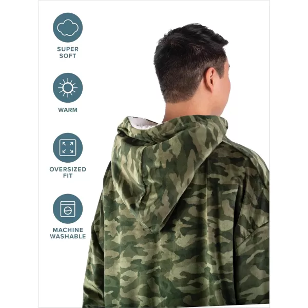 Bare Home Wearable Blanket Hoodie  Soft Plush Sherpa  Warm and Cozy  Oversized Wearable Blanket  Adult ampamp Kid Sizes16  Camo  Green