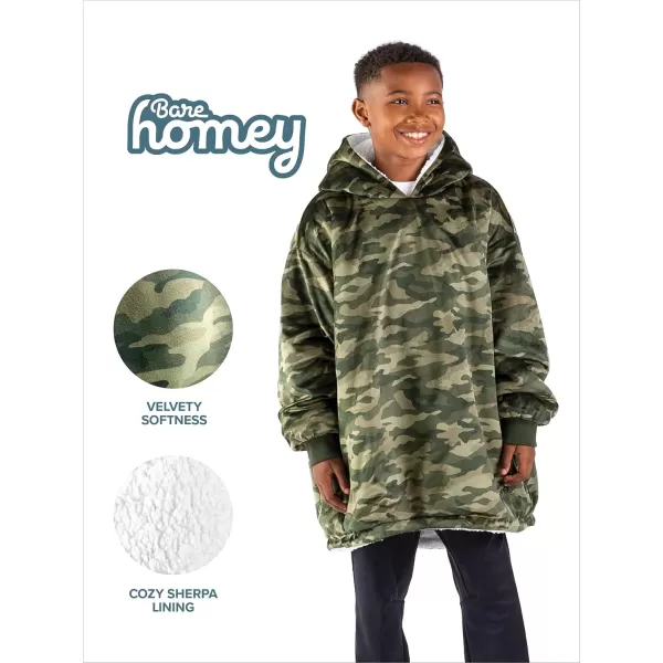 Bare Home Wearable Blanket Hoodie  Soft Plush Sherpa  Warm and Cozy  Oversized Wearable Blanket  Adult ampamp Kid Sizes16  Camo  Green