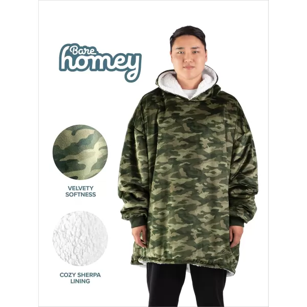 Bare Home Wearable Blanket Hoodie  Soft Plush Sherpa  Warm and Cozy  Oversized Wearable Blanket  Adult ampamp Kid Sizes16  Camo  Green