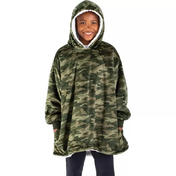 Bare Home Wearable Blanket Hoodie  Soft Plush Sherpa  Warm and Cozy  Oversized Wearable Blanket  Adult ampamp Kid Sizes16  Camo  Green