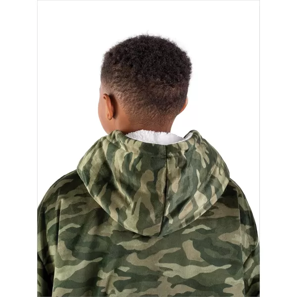 Bare Home Wearable Blanket Hoodie  Soft Plush Sherpa  Warm and Cozy  Oversized Wearable Blanket  Adult ampamp Kid Sizes16  Camo  Green