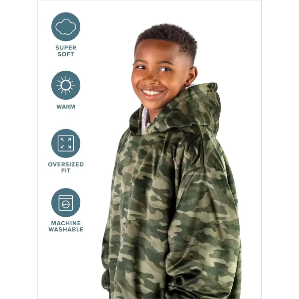 Bare Home Wearable Blanket Hoodie  Soft Plush Sherpa  Warm and Cozy  Oversized Wearable Blanket  Adult ampamp Kid Sizes16  Camo  Green
