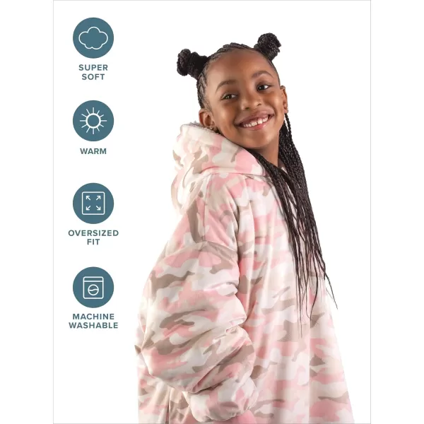 Bare Home Wearable Blanket Hoodie  Soft Plush Sherpa  Warm and Cozy  Oversized Wearable Blanket  Adult ampamp Kid Sizes17  Camo  Pink