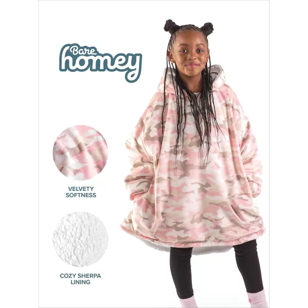 Bare Home Wearable Blanket Hoodie  Soft Plush Sherpa  Warm and Cozy  Oversized Wearable Blanket  Adult ampamp Kid Sizes17  Camo  Pink