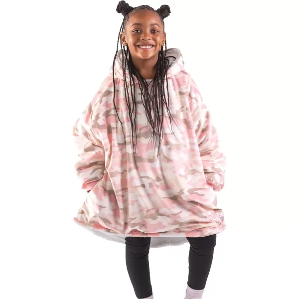 Bare Home Wearable Blanket Hoodie  Soft Plush Sherpa  Warm and Cozy  Oversized Wearable Blanket  Adult ampamp Kid Sizes17  Camo  Pink