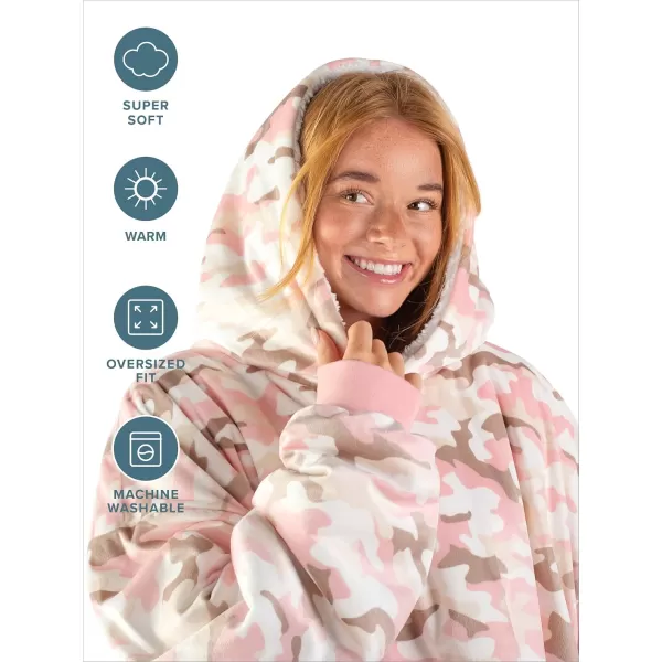 Bare Home Wearable Blanket Hoodie  Soft Plush Sherpa  Warm and Cozy  Oversized Wearable Blanket  Adult ampamp Kid Sizes17  Camo  Pink