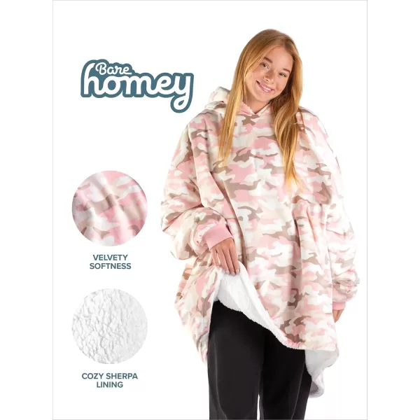 Bare Home Wearable Blanket Hoodie  Soft Plush Sherpa  Warm and Cozy  Oversized Wearable Blanket  Adult ampamp Kid Sizes17  Camo  Pink