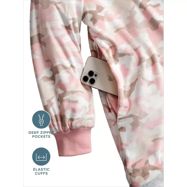 Bare Home Wearable Blanket Hoodie  Soft Plush Sherpa  Warm and Cozy  Oversized Wearable Blanket  Adult ampamp Kid Sizes17  Camo  Pink