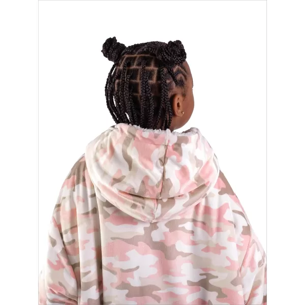 Bare Home Wearable Blanket Hoodie  Soft Plush Sherpa  Warm and Cozy  Oversized Wearable Blanket  Adult ampamp Kid Sizes17  Camo  Pink