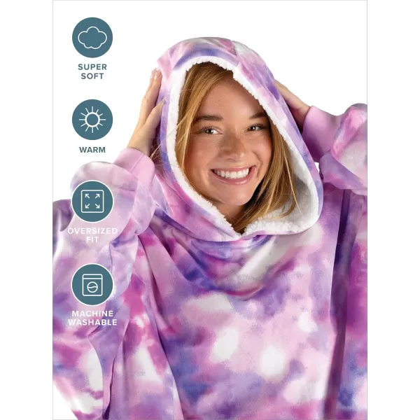 Bare Home Wearable Blanket Hoodie  Soft Plush Sherpa  Warm and Cozy  Oversized Wearable Blanket  Adult ampamp Kid Sizes18  Tie Dye  Pink