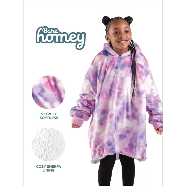 Bare Home Wearable Blanket Hoodie  Soft Plush Sherpa  Warm and Cozy  Oversized Wearable Blanket  Adult ampamp Kid Sizes18  Tie Dye  Pink