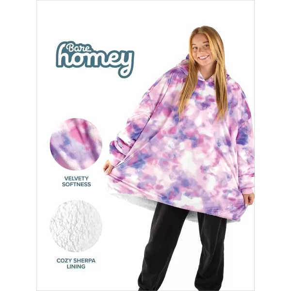 Bare Home Wearable Blanket Hoodie  Soft Plush Sherpa  Warm and Cozy  Oversized Wearable Blanket  Adult ampamp Kid Sizes18  Tie Dye  Pink