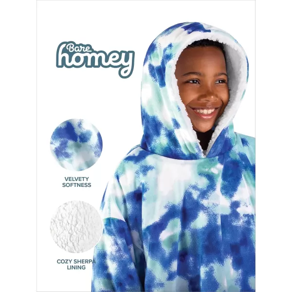 Bare Home Wearable Blanket Hoodie  Soft Plush Sherpa  Warm and Cozy  Oversized Wearable Blanket  Adult ampamp Kid Sizes19  Tie Dye  Blue
